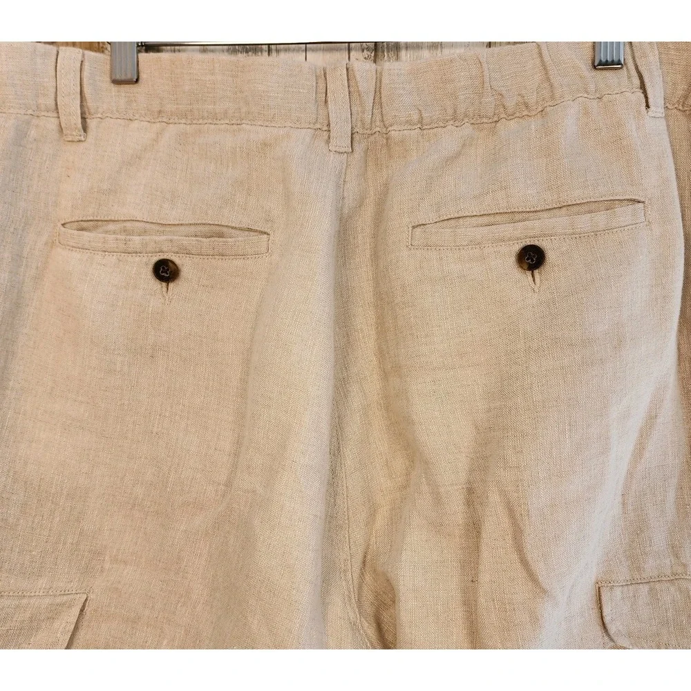 Caribbean Men's Pants Cargo Linen Size 40x32 Beige Beach Lightweight Casual